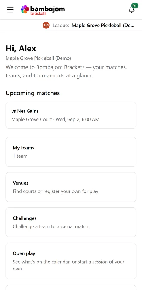 Your league at a glance — app screenshot