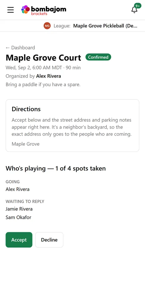 Open play, any week — app screenshot